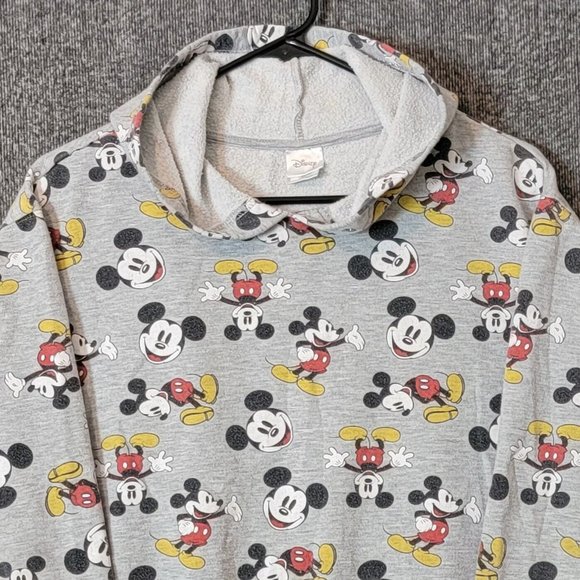 Disney Mikey Mouse Hoodie Womens Medium Gray All over Print Classic Sweatshirt - Picture 2 of 14